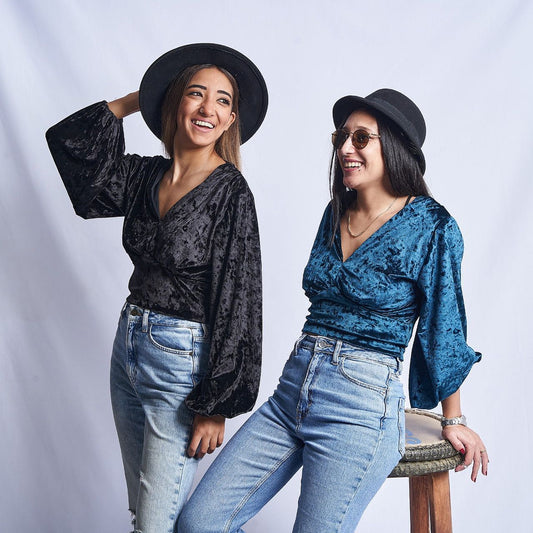 Black Puffy Sleeve Velvet Top