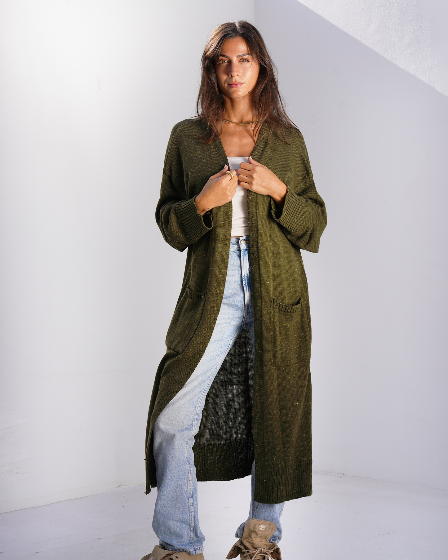 Olive Tweed Knit Cardigan