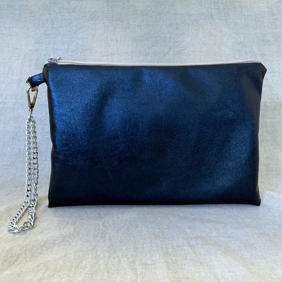 Navy blue leather clutch bag sales