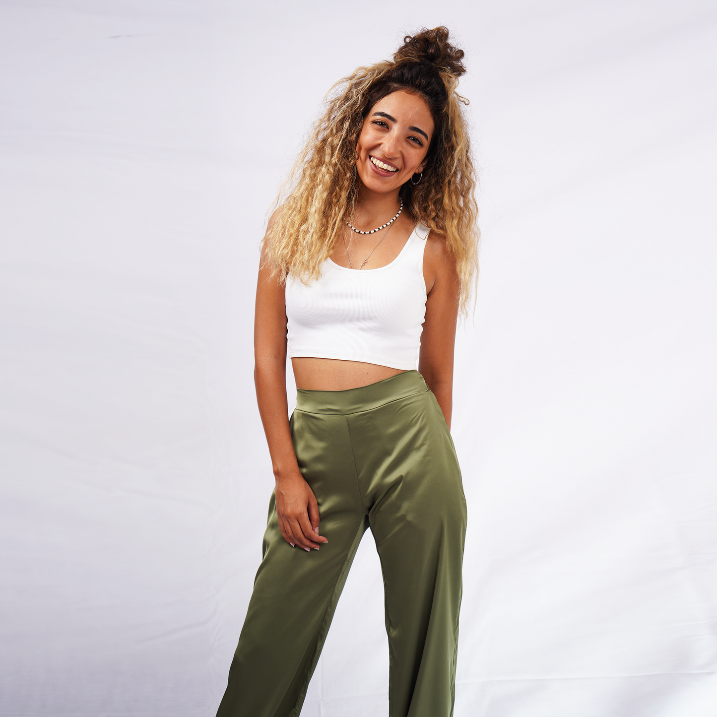 Olive Silk Pants