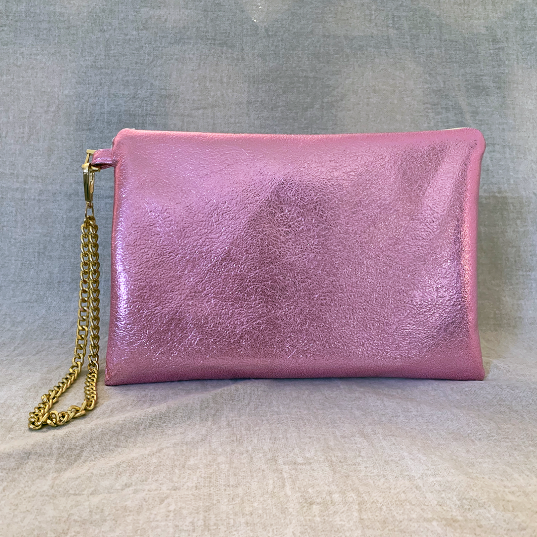 Metallic pink hot sale clutch bag