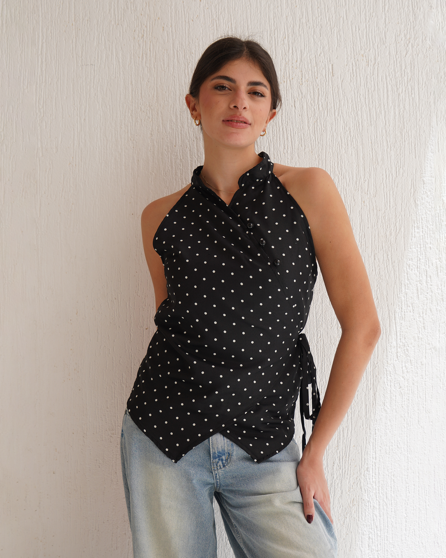 Polka Dot Qipao Top