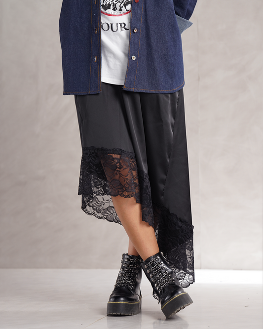 Asymmetric Satin Lace Skirt