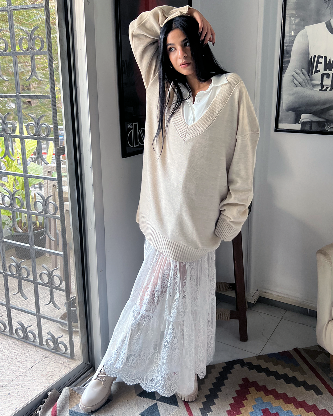 Beige Oversized Knit Sweater