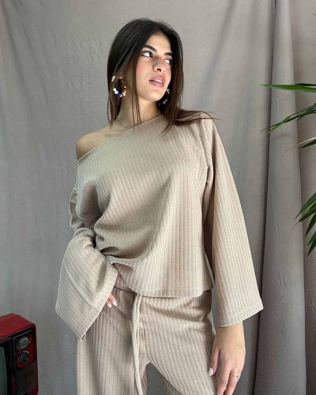 Beige Ribbed Set