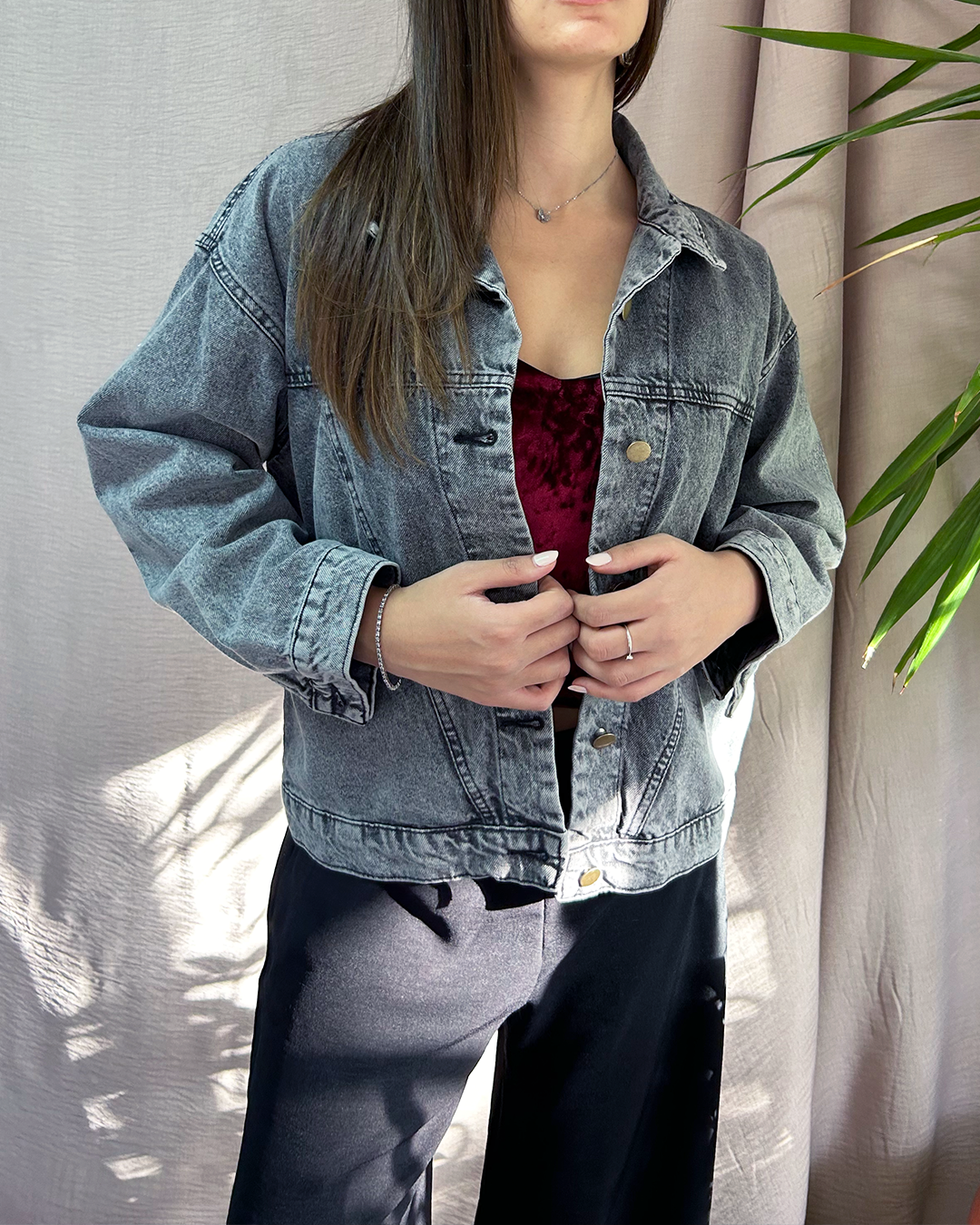 Grey Lace Denim Jacket