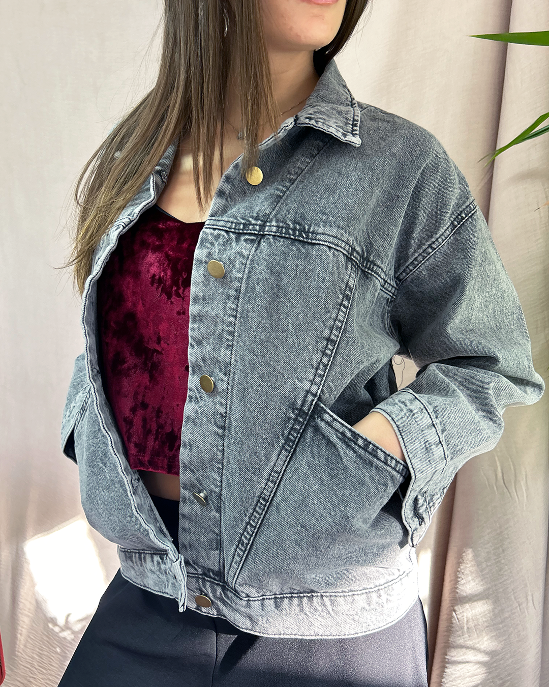 Grey Lace Denim Jacket