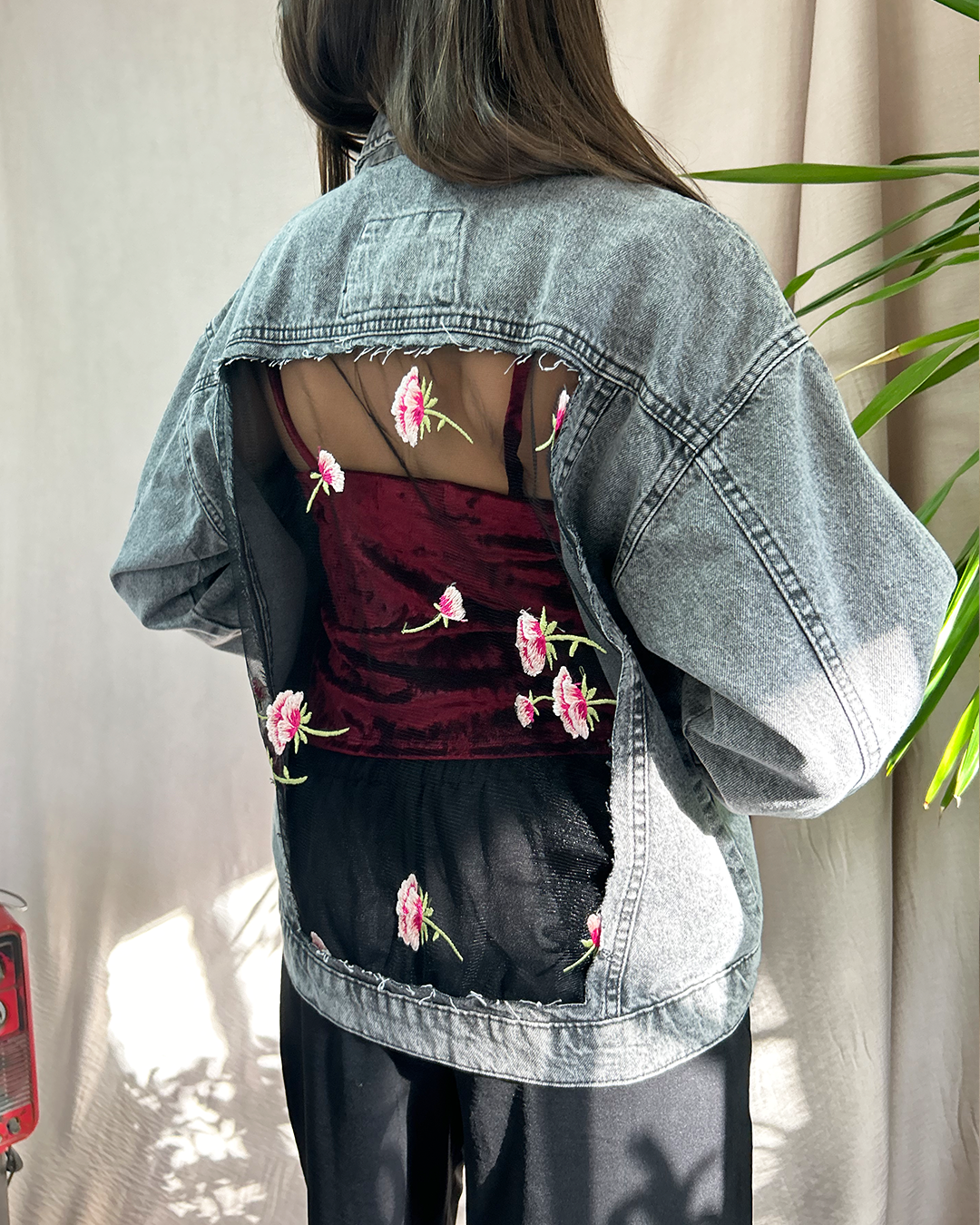 Grey Lace Denim Jacket