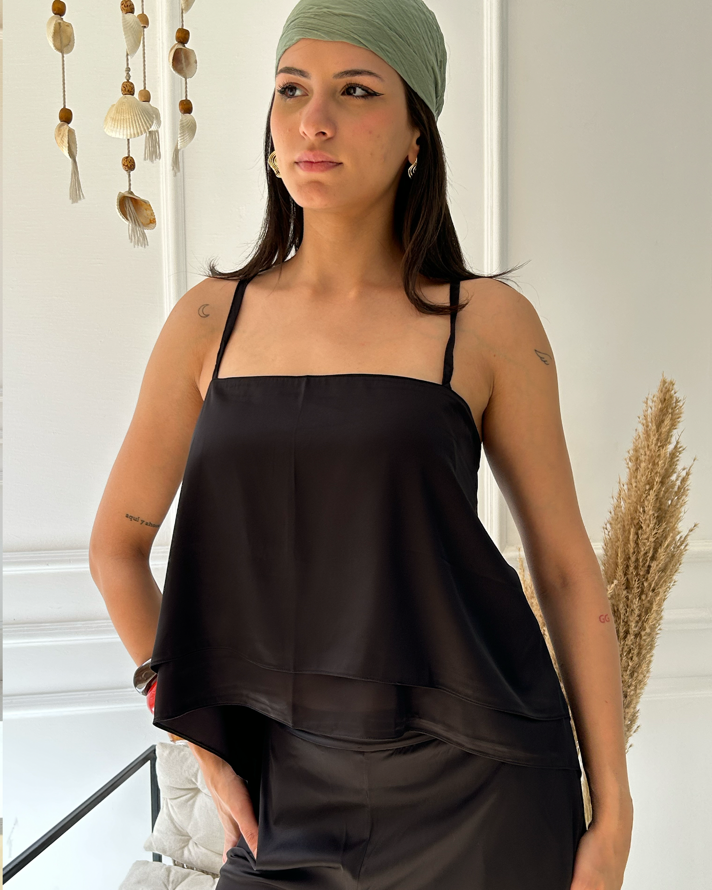 Black Tie Flowy Top