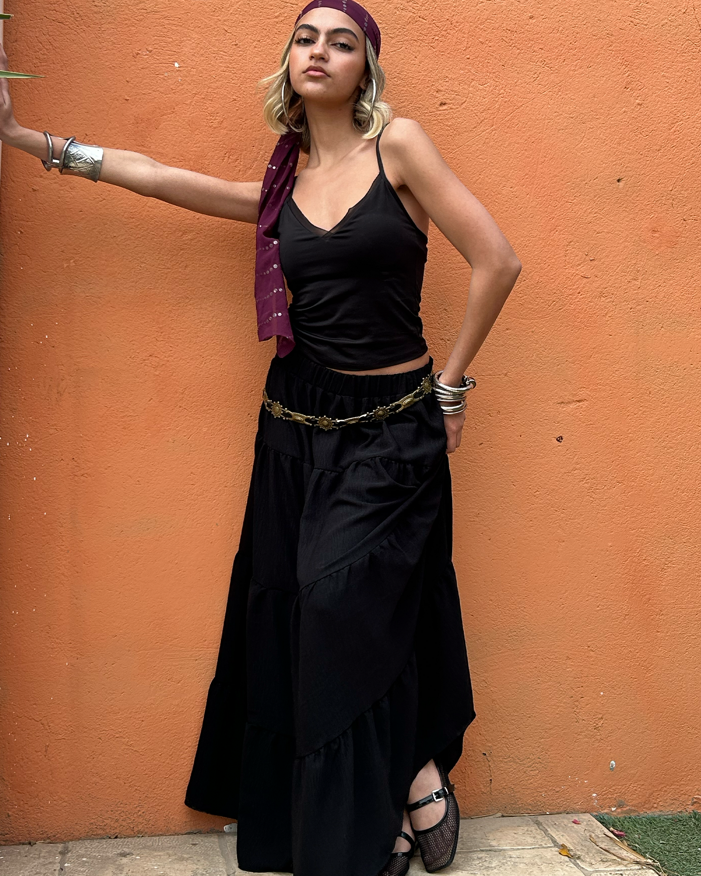 Black Tiered Boho Skirt