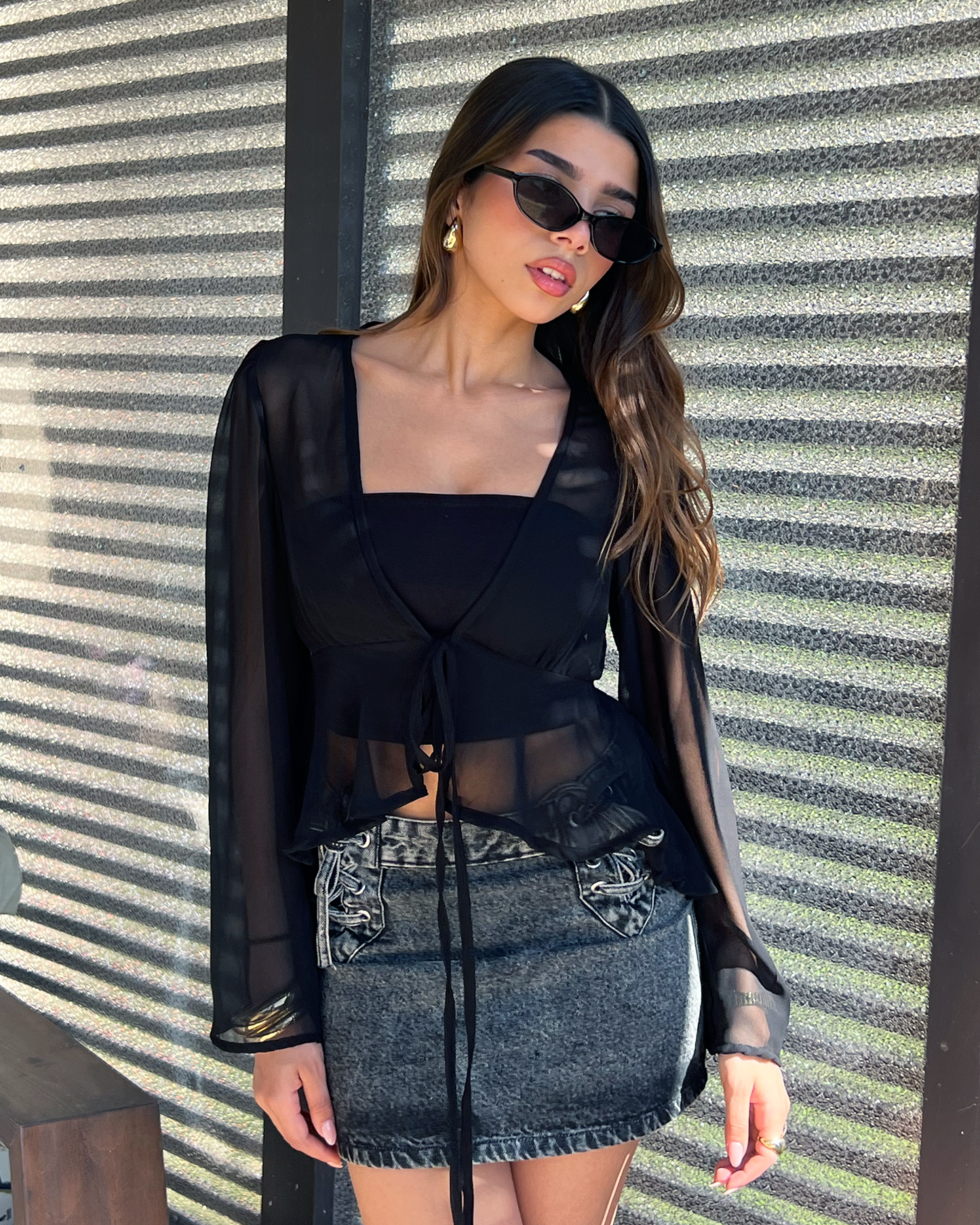 Black Ruffled Chiffon Top
