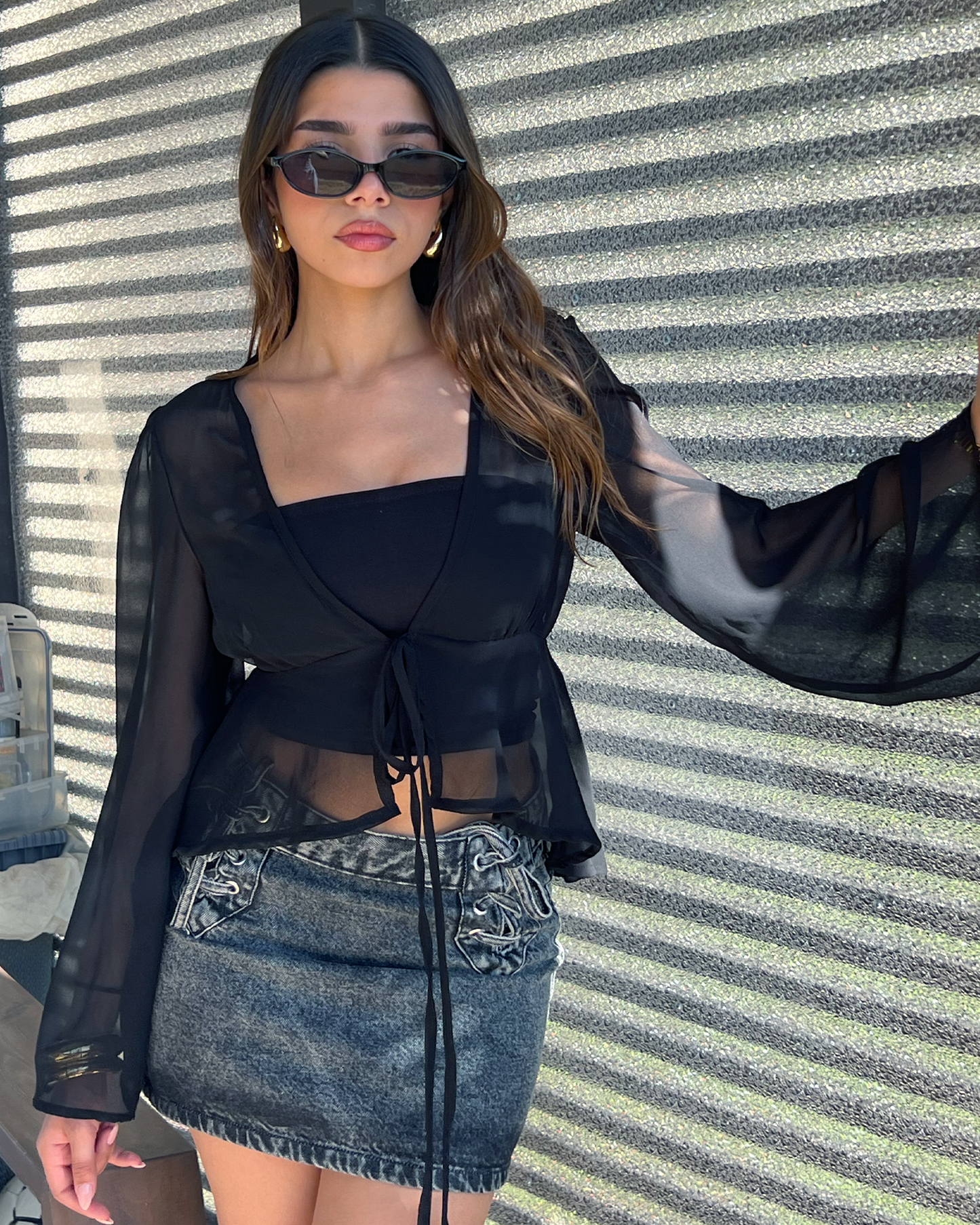 Black Ruffled Chiffon Top