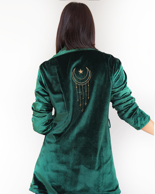 Green Velvet Embroidered Blazer