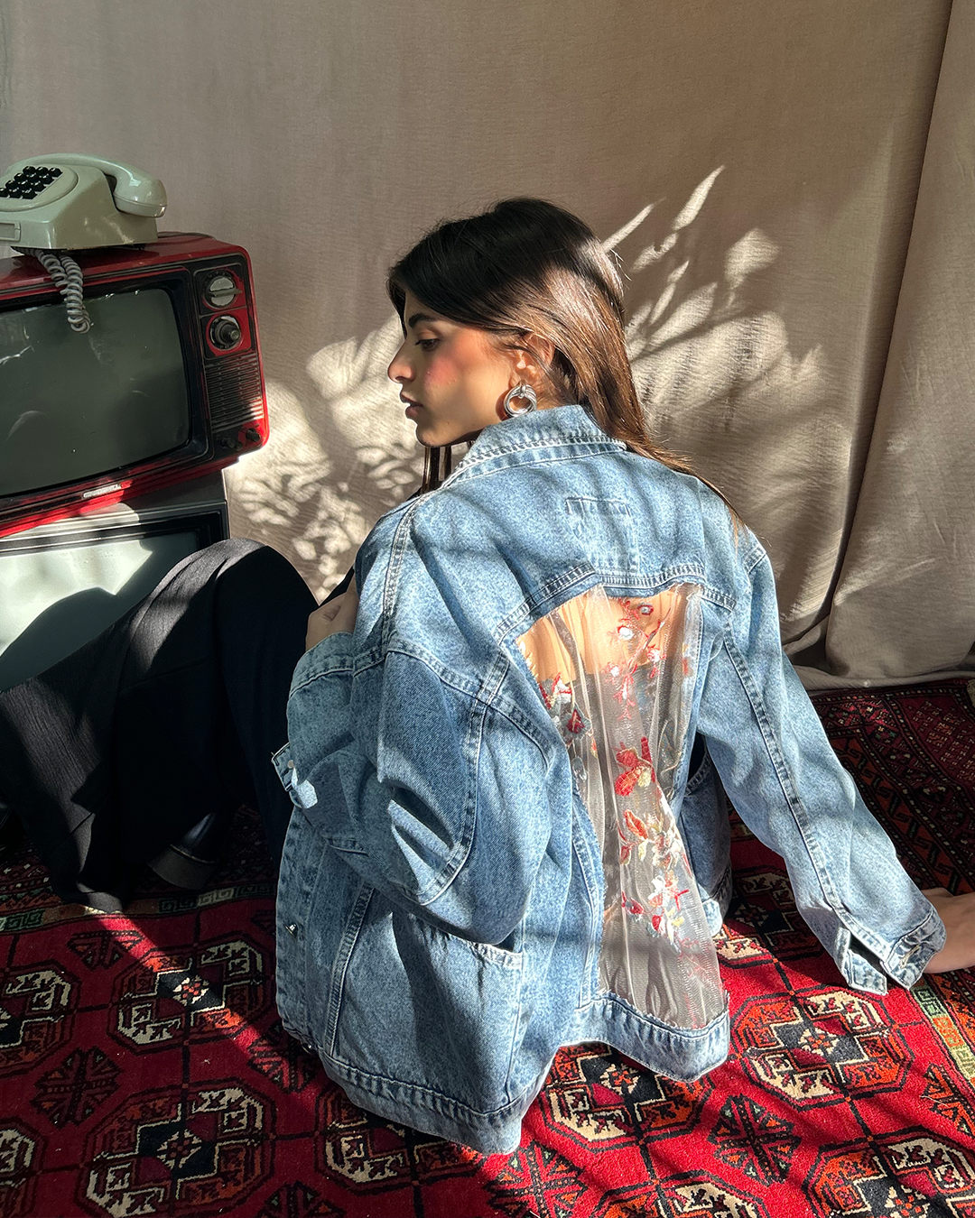 Medium Blue Lace Denim Jacket