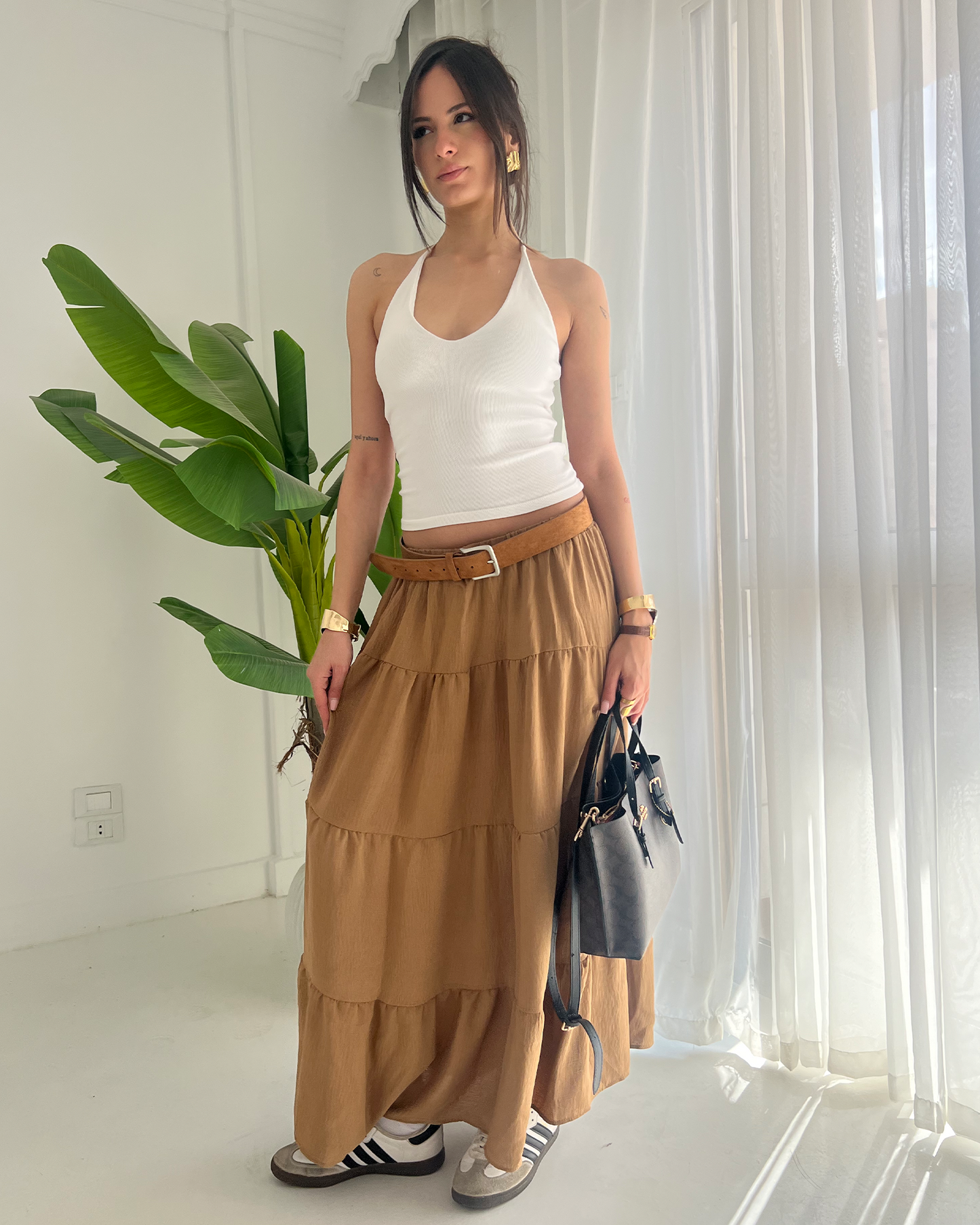 Brown Tiered Boho Skirt