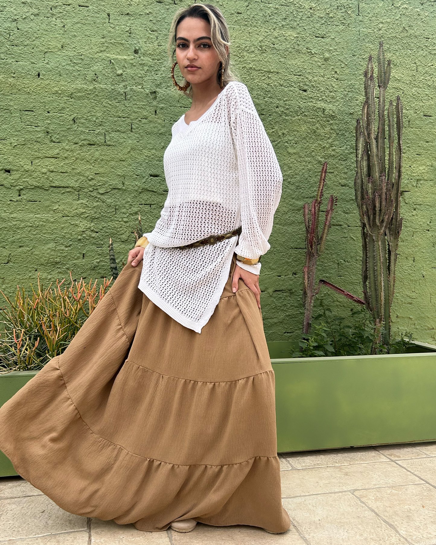 Brown Tiered Boho Skirt