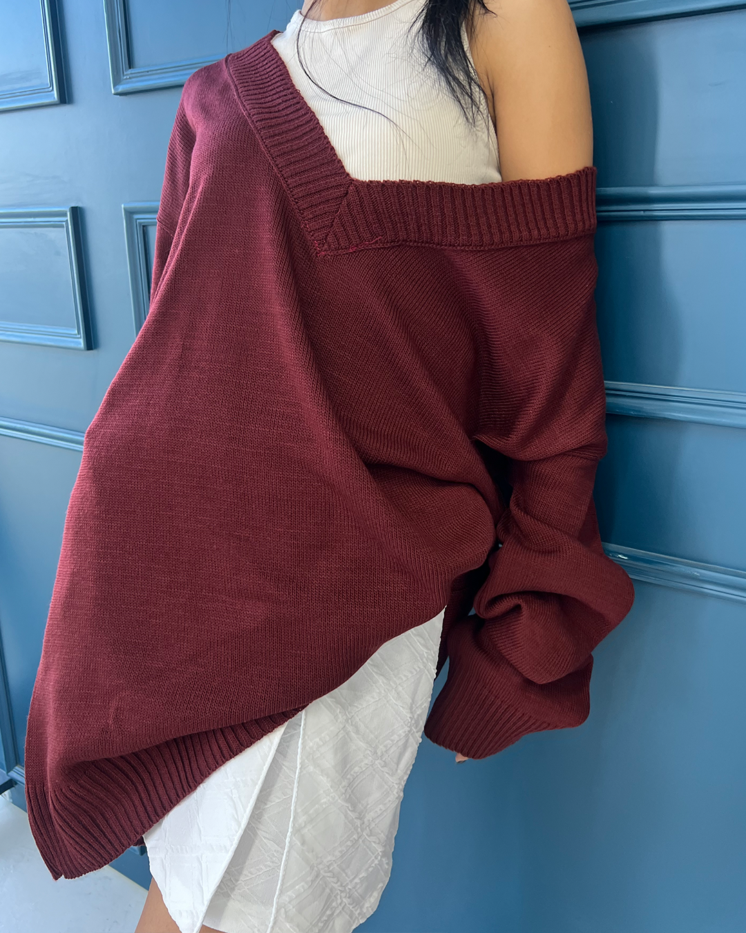 Burgundy Oversized Knit Sweater