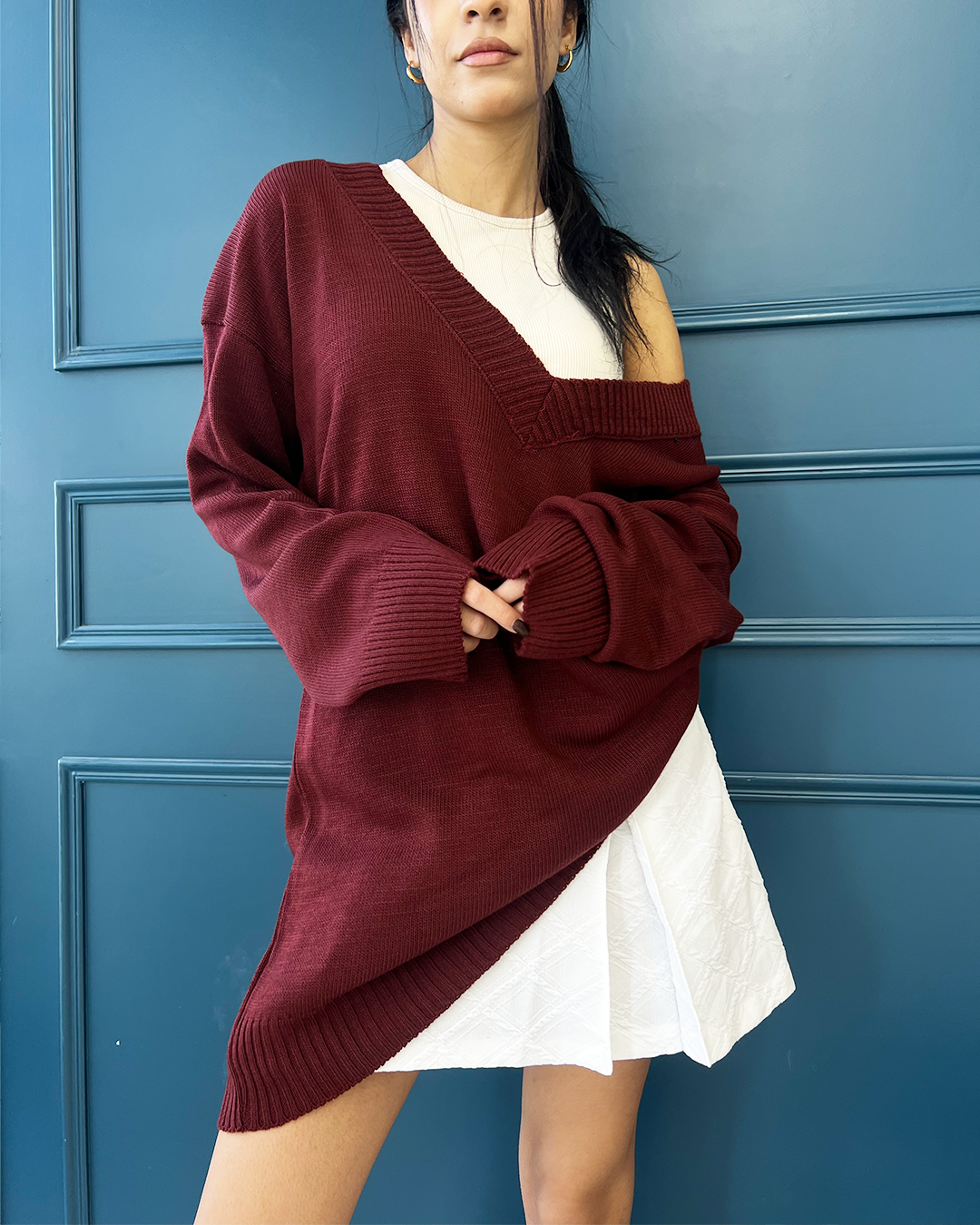 Burgundy Oversized Knit Sweater