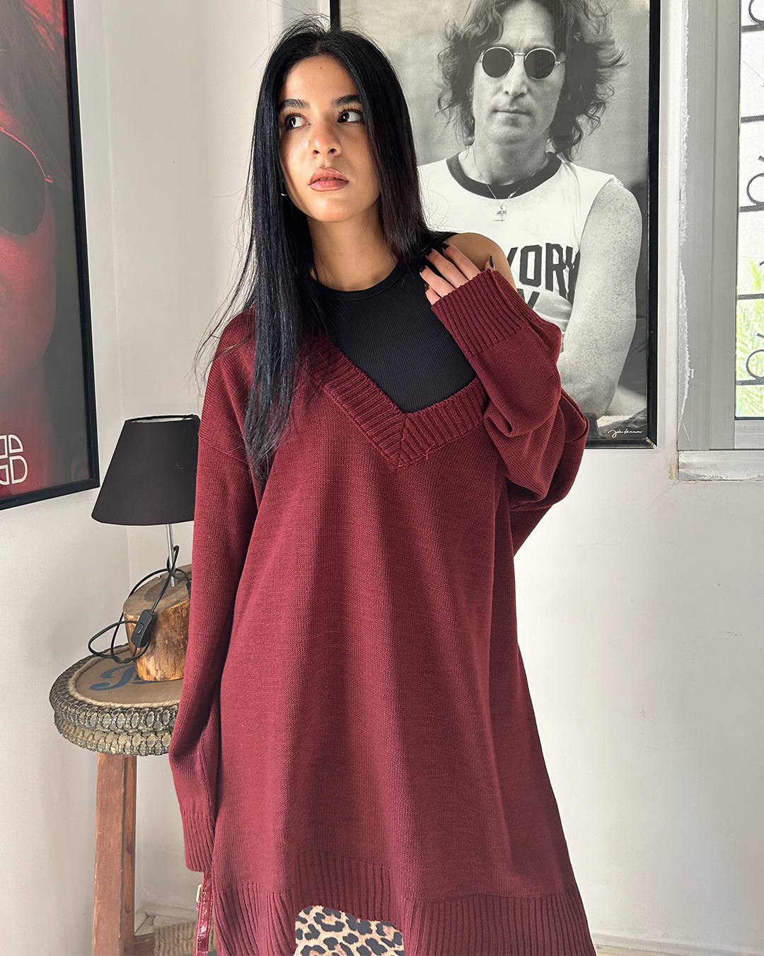 Burgundy Oversized Knit Sweater