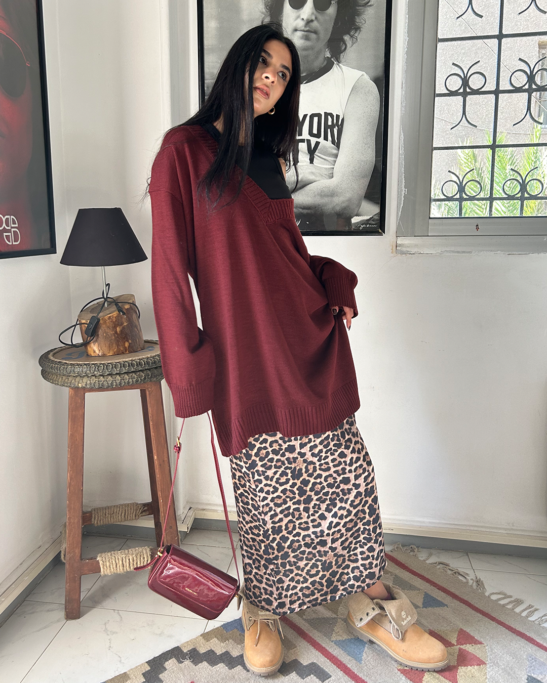 Burgundy Oversized Knit Sweater