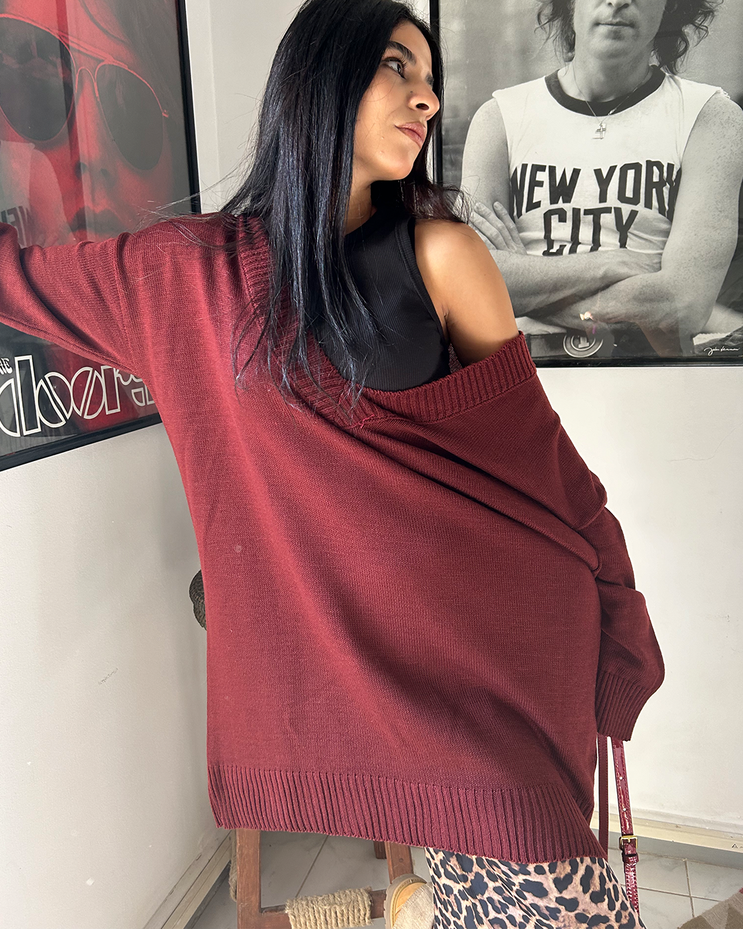 Burgundy Oversized Knit Sweater