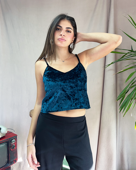 Teal Velvet Crop Top