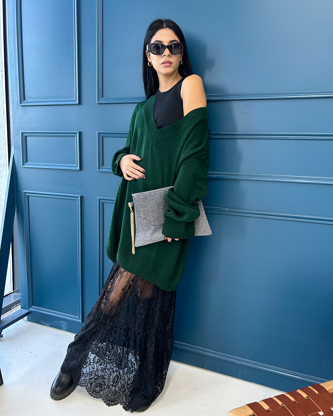 Green Oversized Knit Sweater