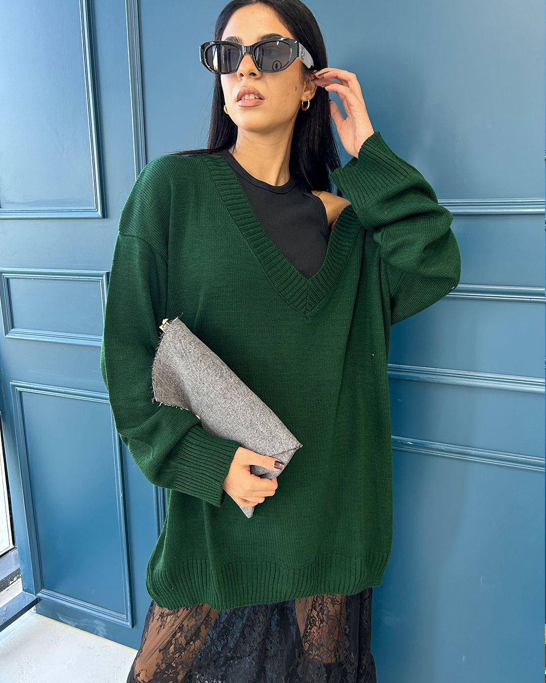 Green Oversized Knit Sweater