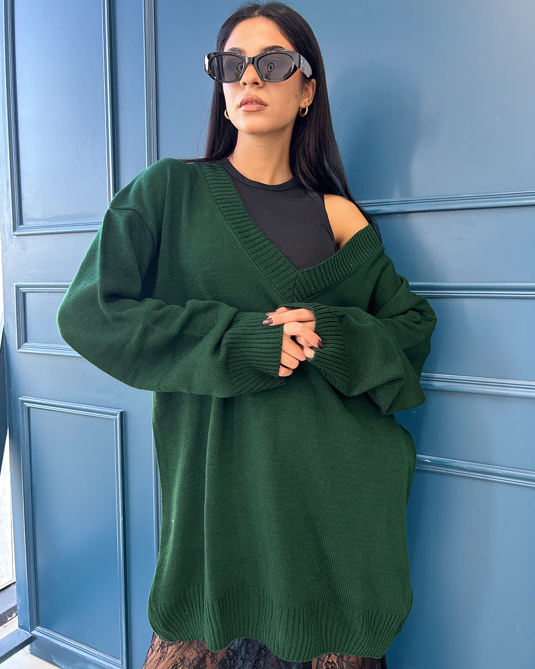 Green Oversized Knit Sweater
