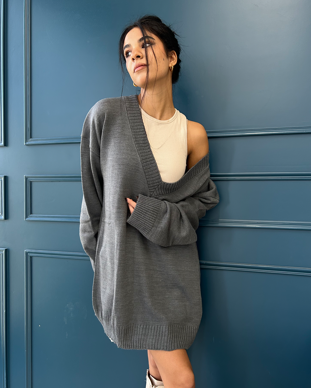 Grey Oversized Knit Sweater