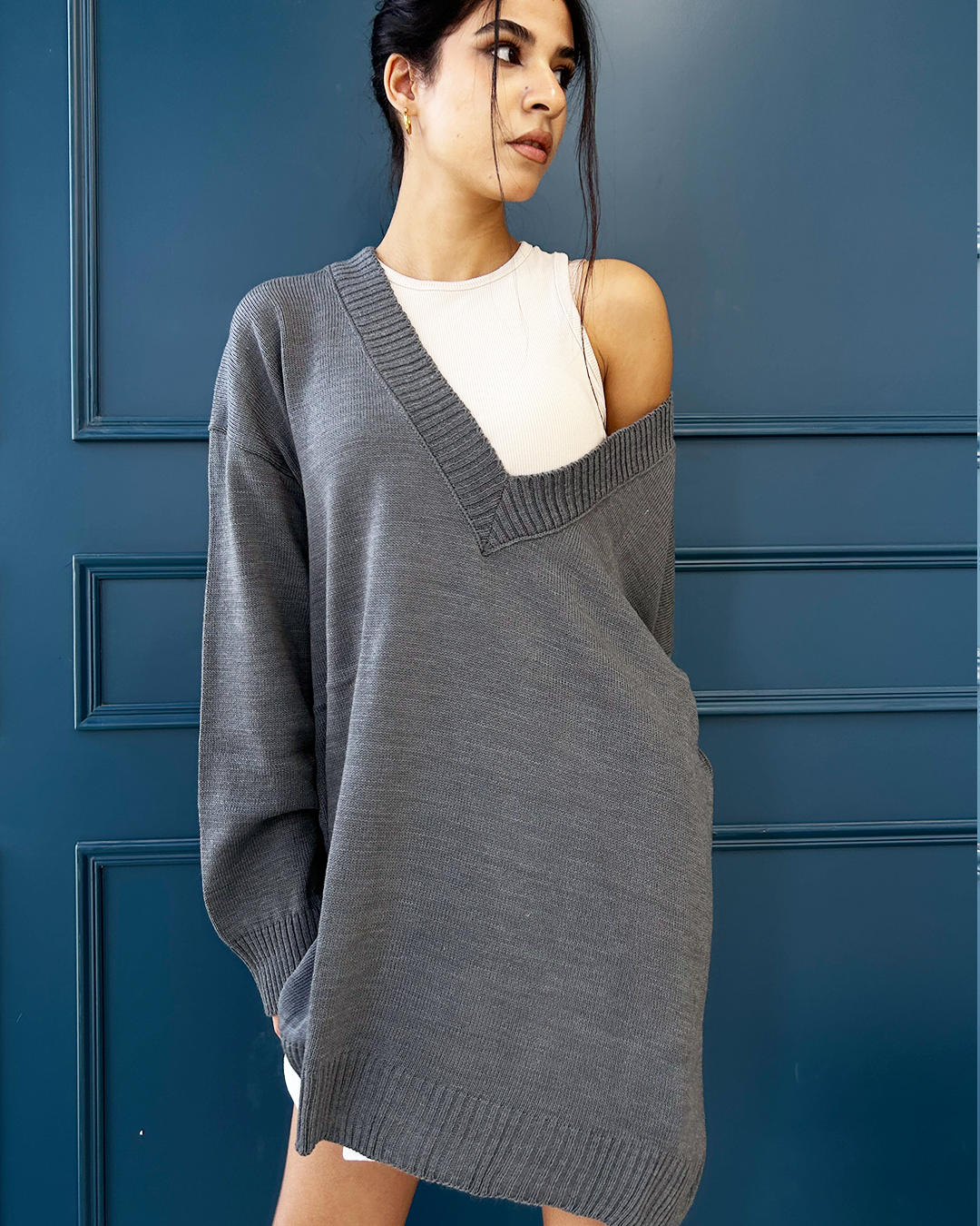 Grey Oversized Knit Sweater