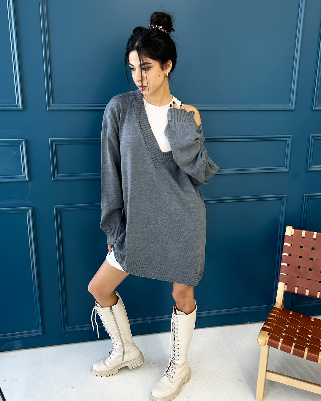 Grey Oversized Knit Sweater