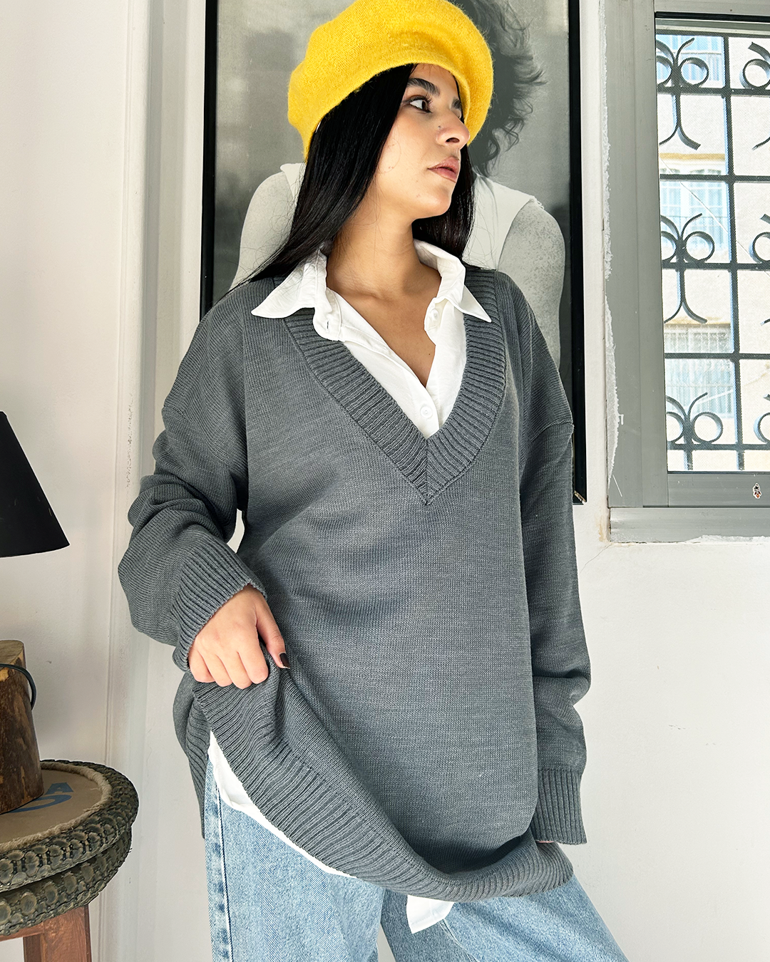 Grey Oversized Knit Sweater