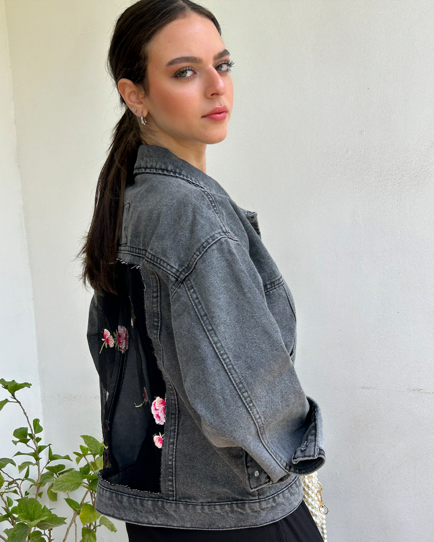 Grey Lace Denim Jacket