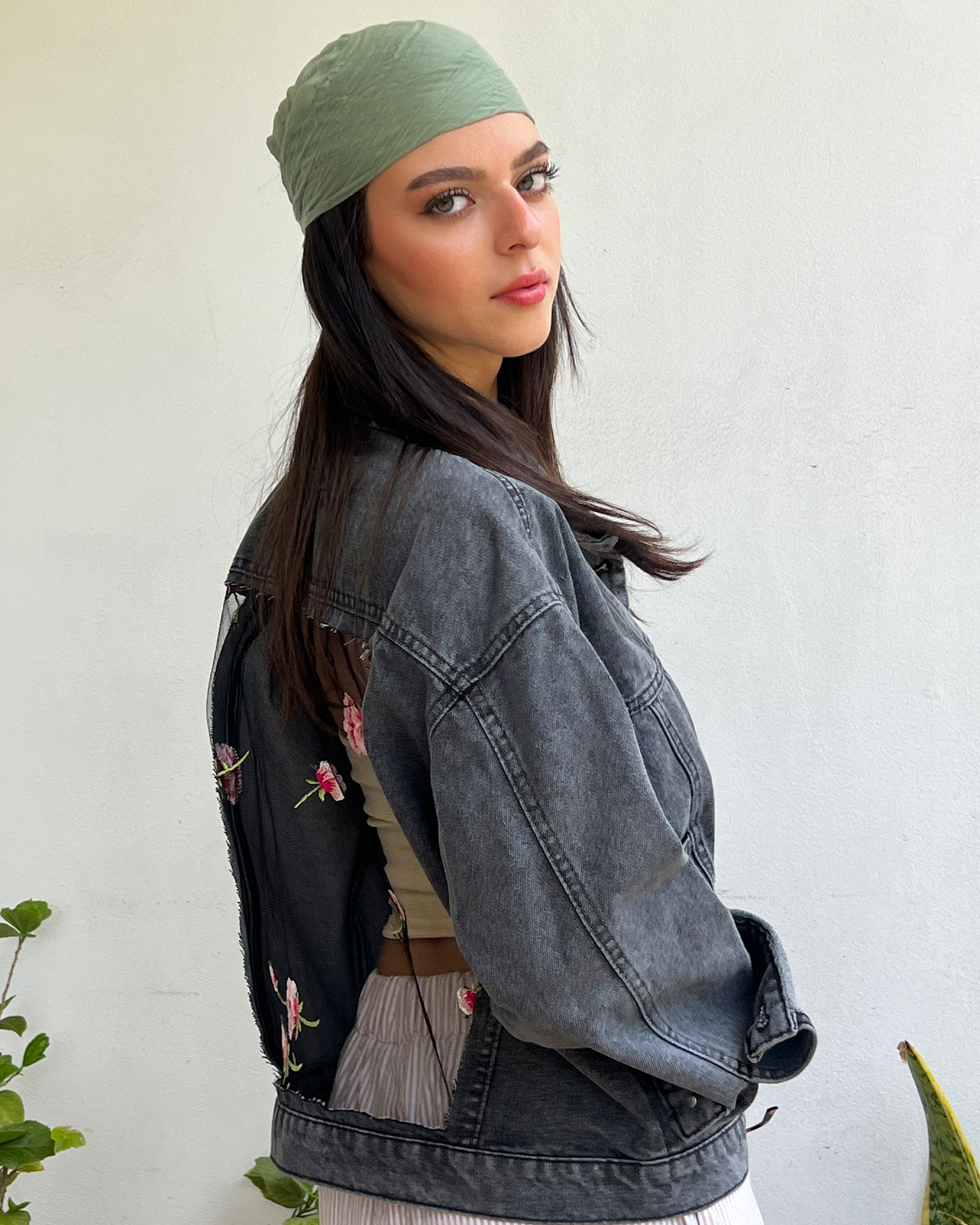 Grey Lace Denim Jacket