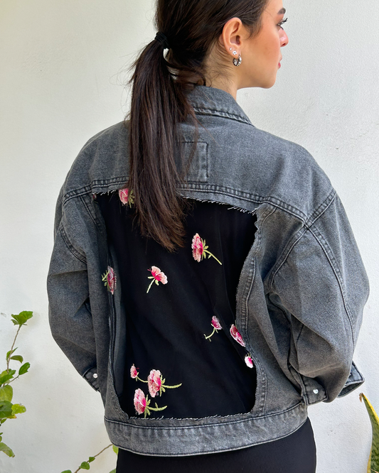Grey Lace Denim Jacket