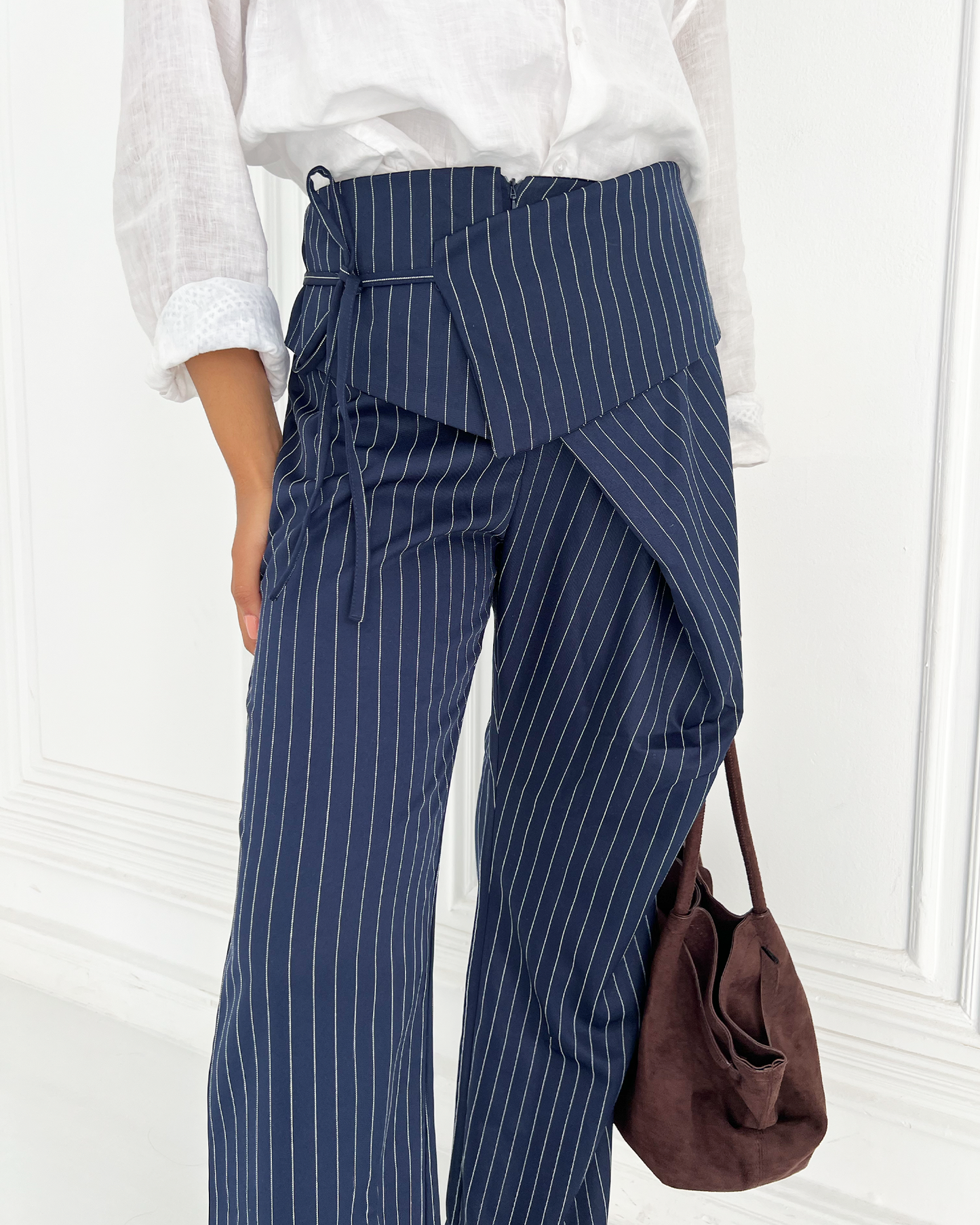 Navy Flip-waist Pinstripe Suit Pants
