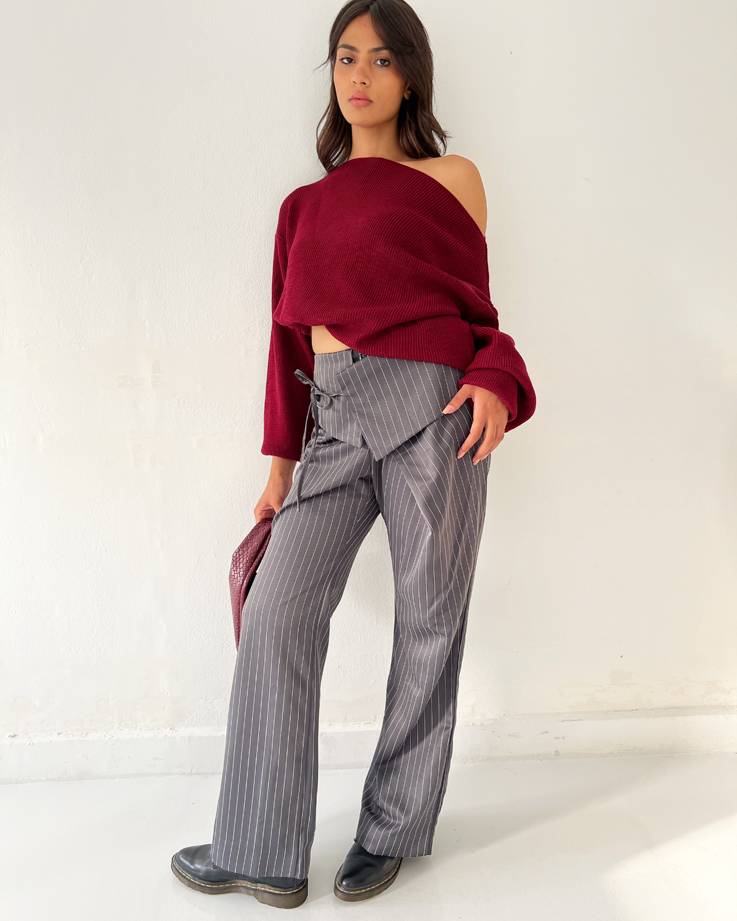 Burgundy Off-Shoulder Knit Sweater