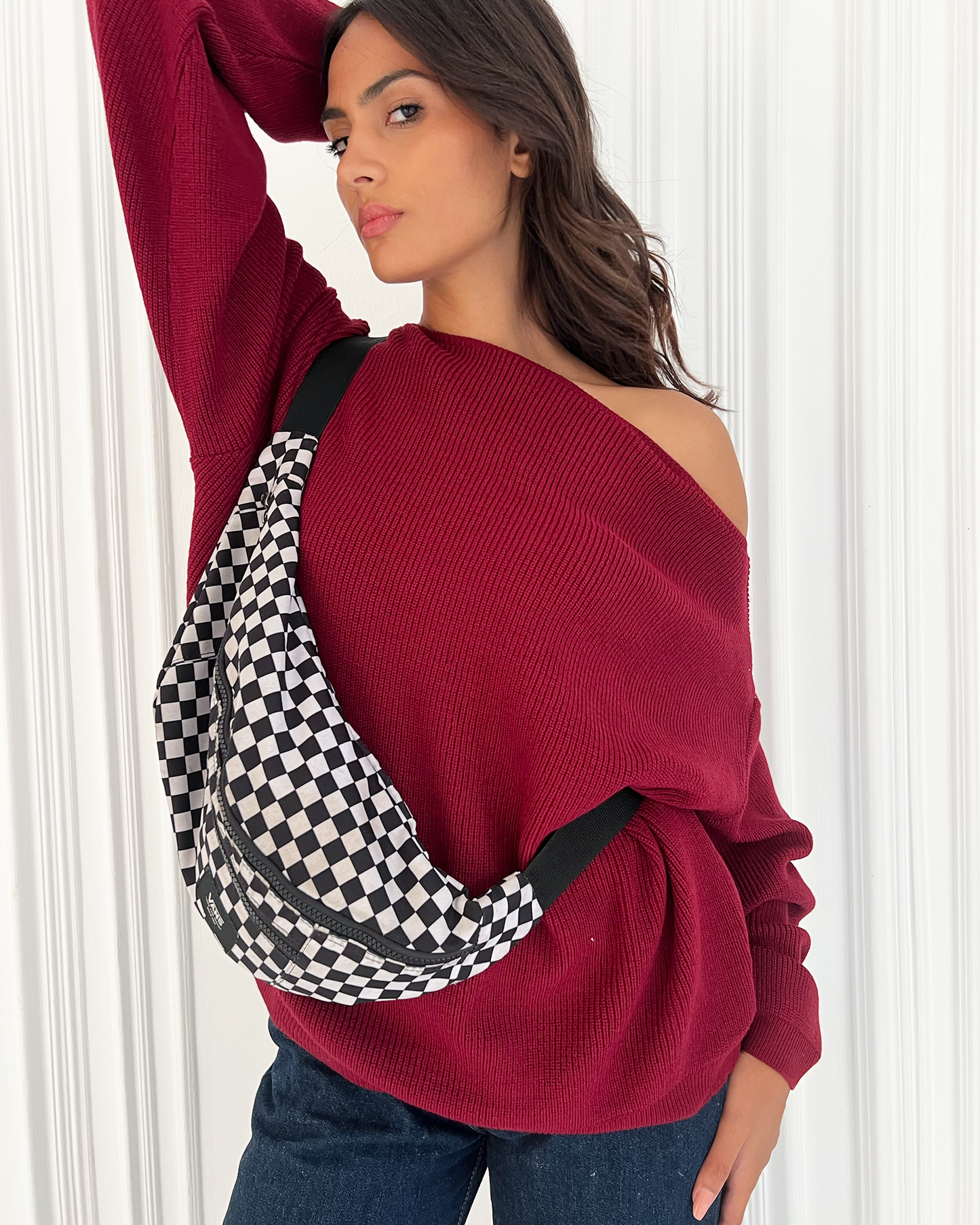Burgundy Off-Shoulder Knit Sweater