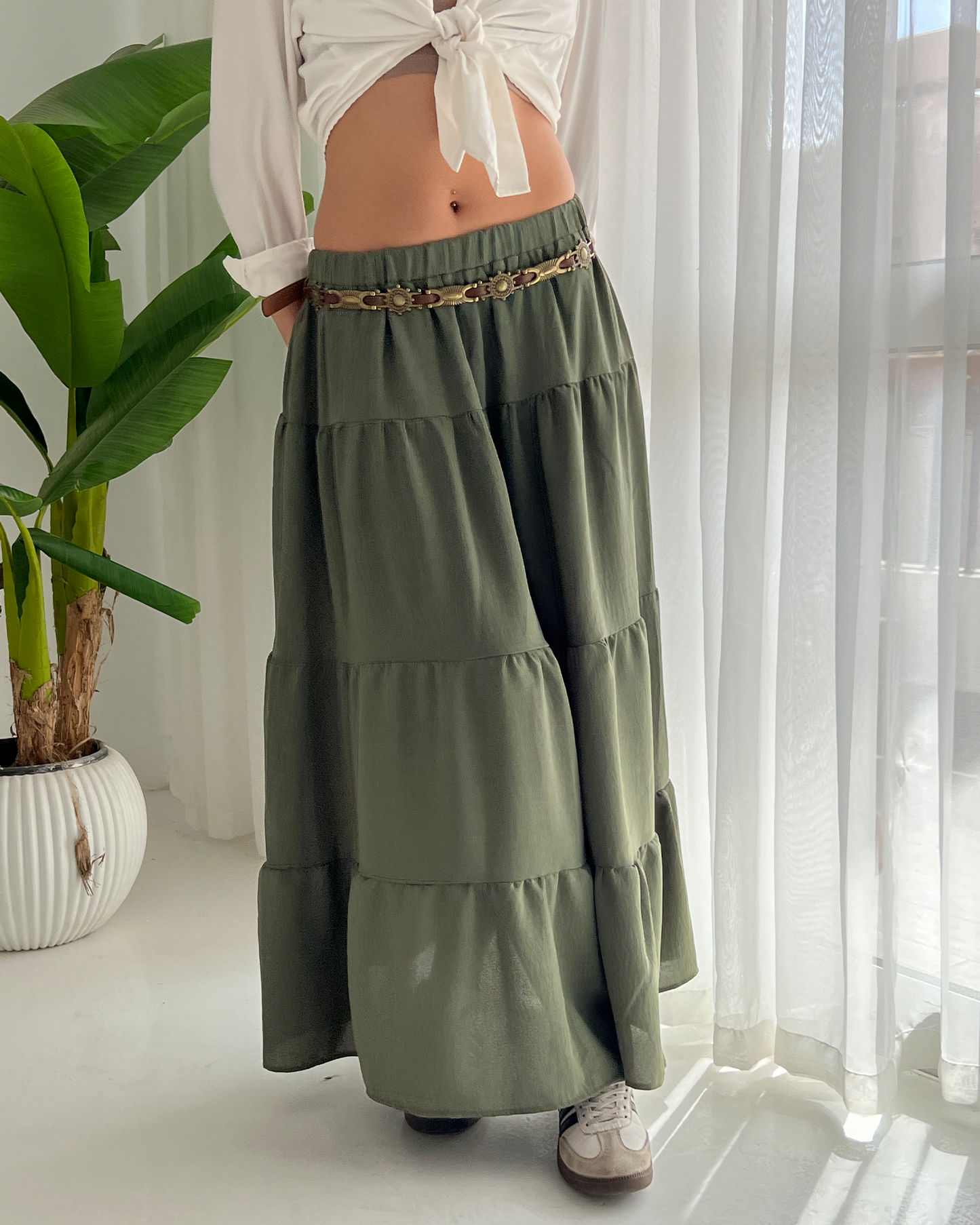 Olive Tiered Boho Skirt