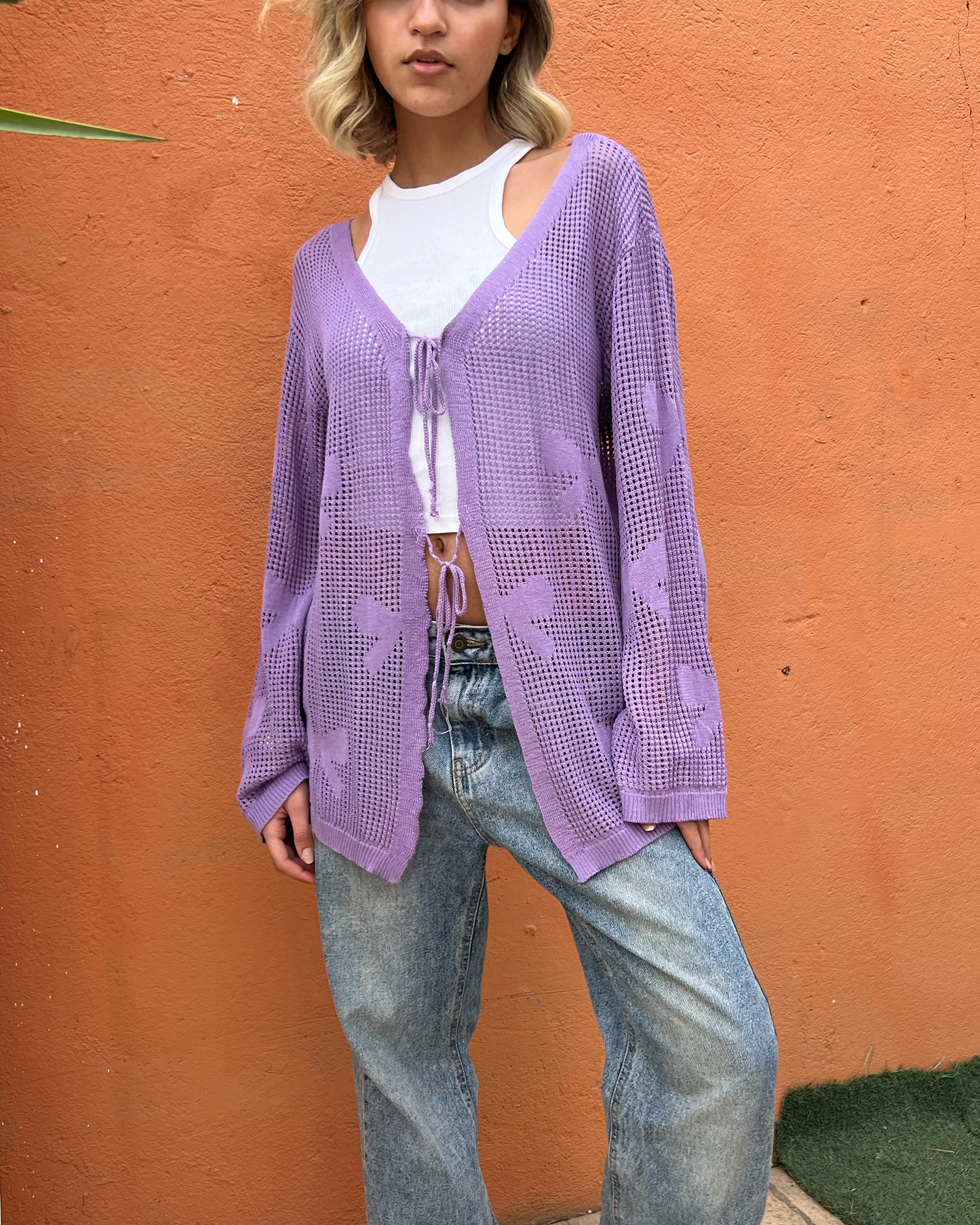 Purple Bow Tie Cardigan