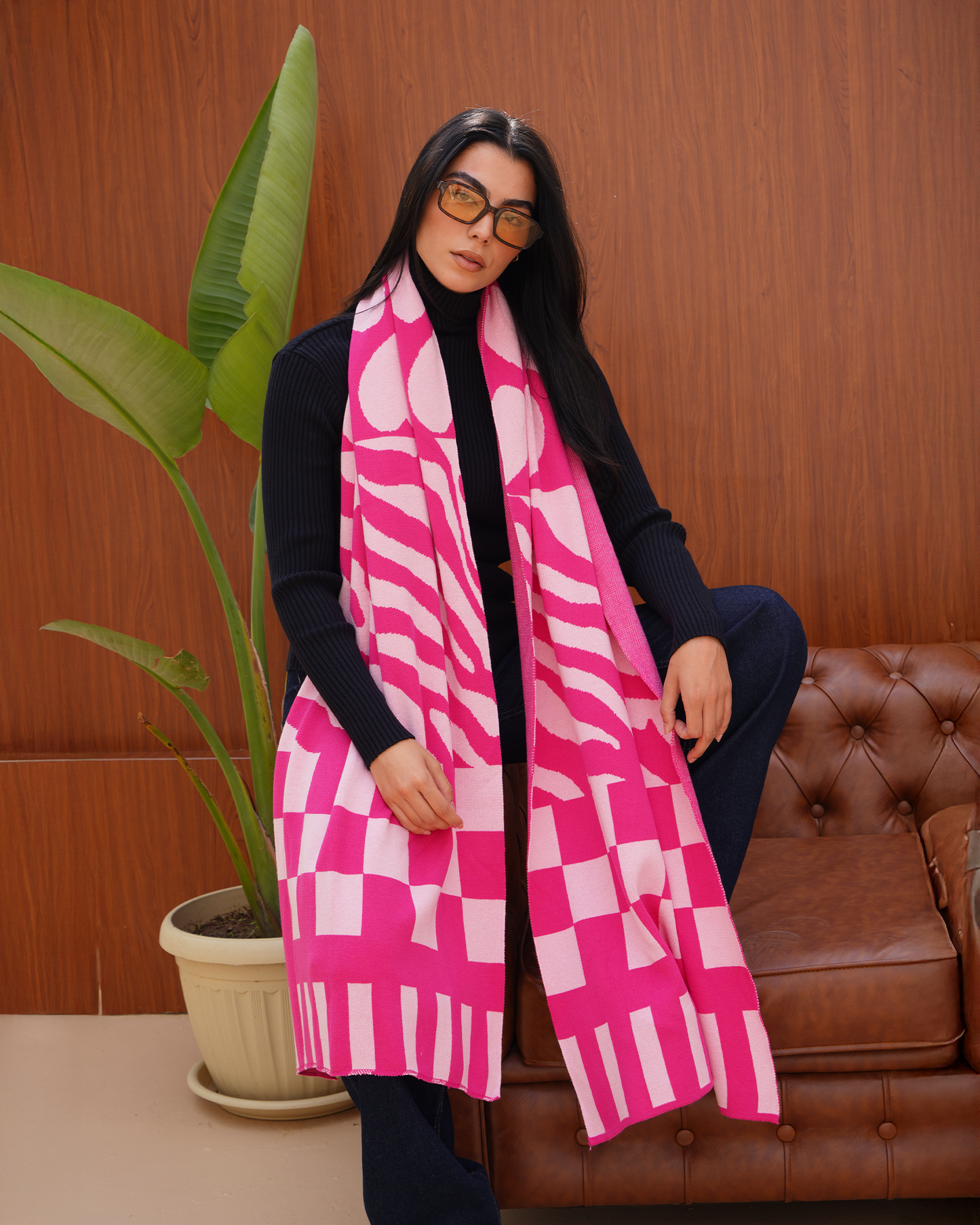 Pink Heart Knit Scarf