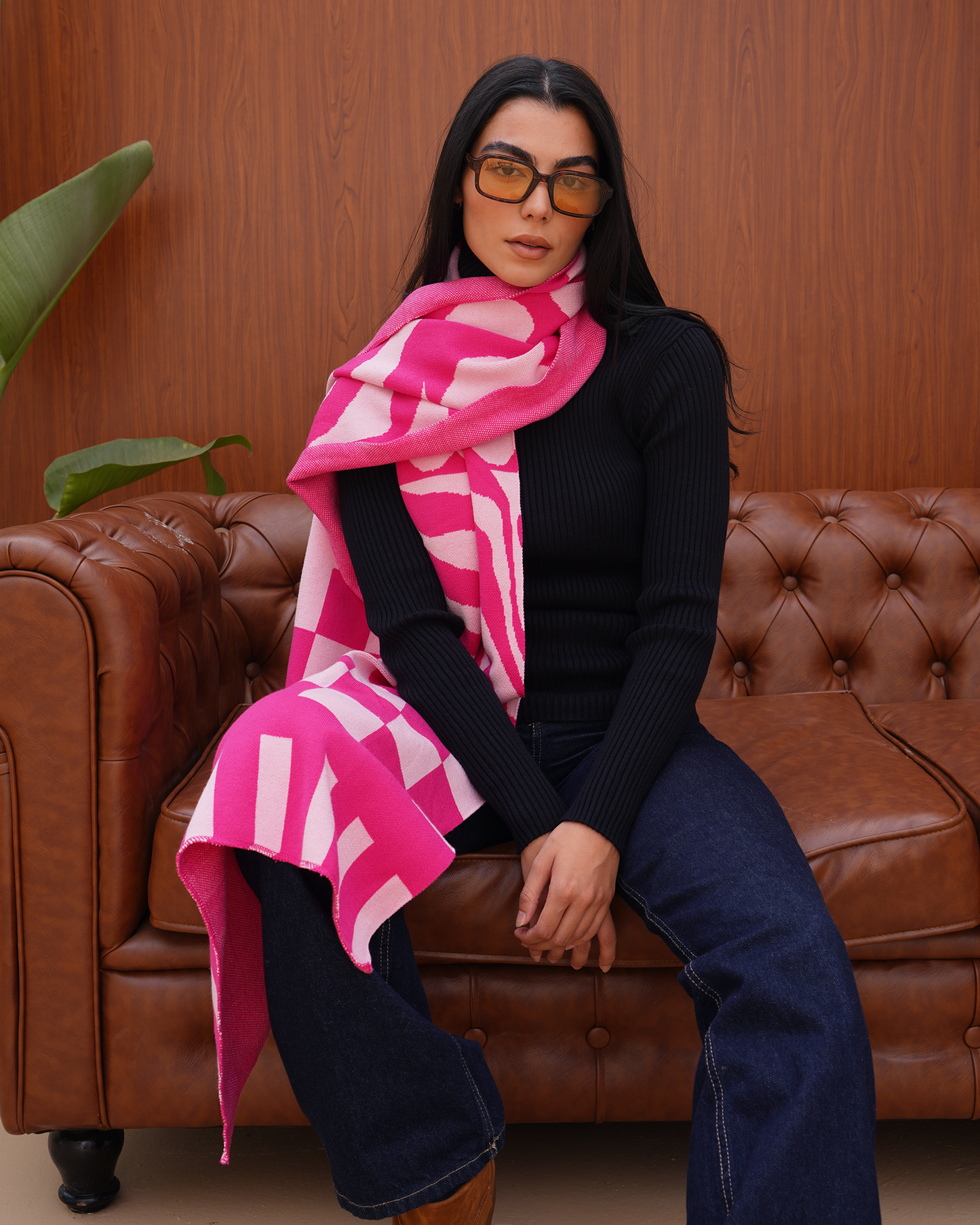 Pink Heart Knit Scarf