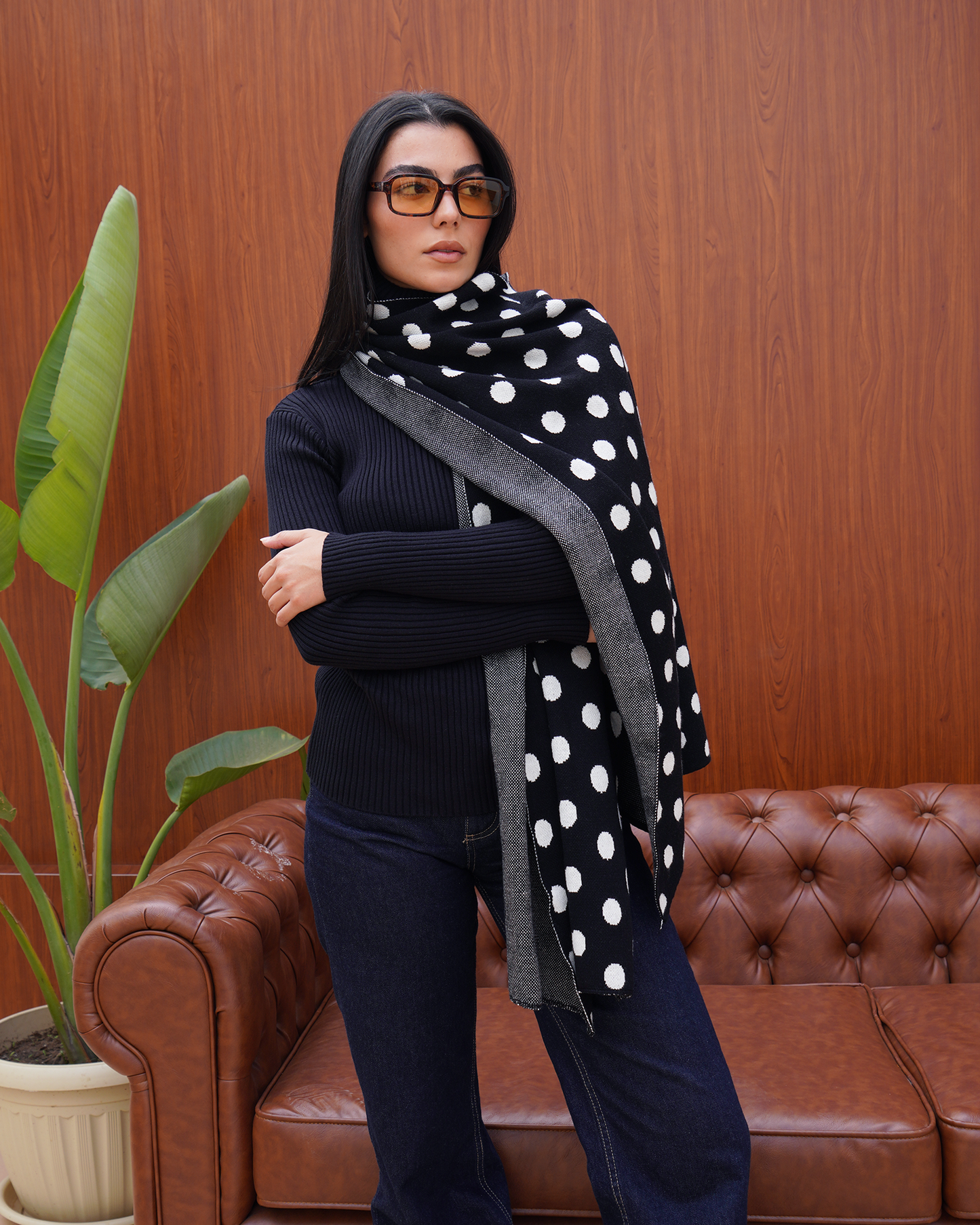 Polka Dot Knit Scarf
