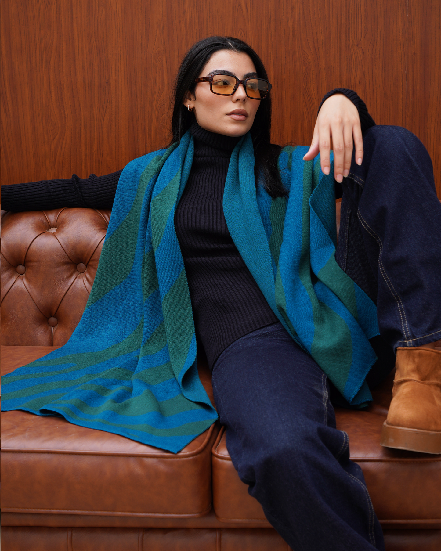 Blue Zebra Knit Scarf