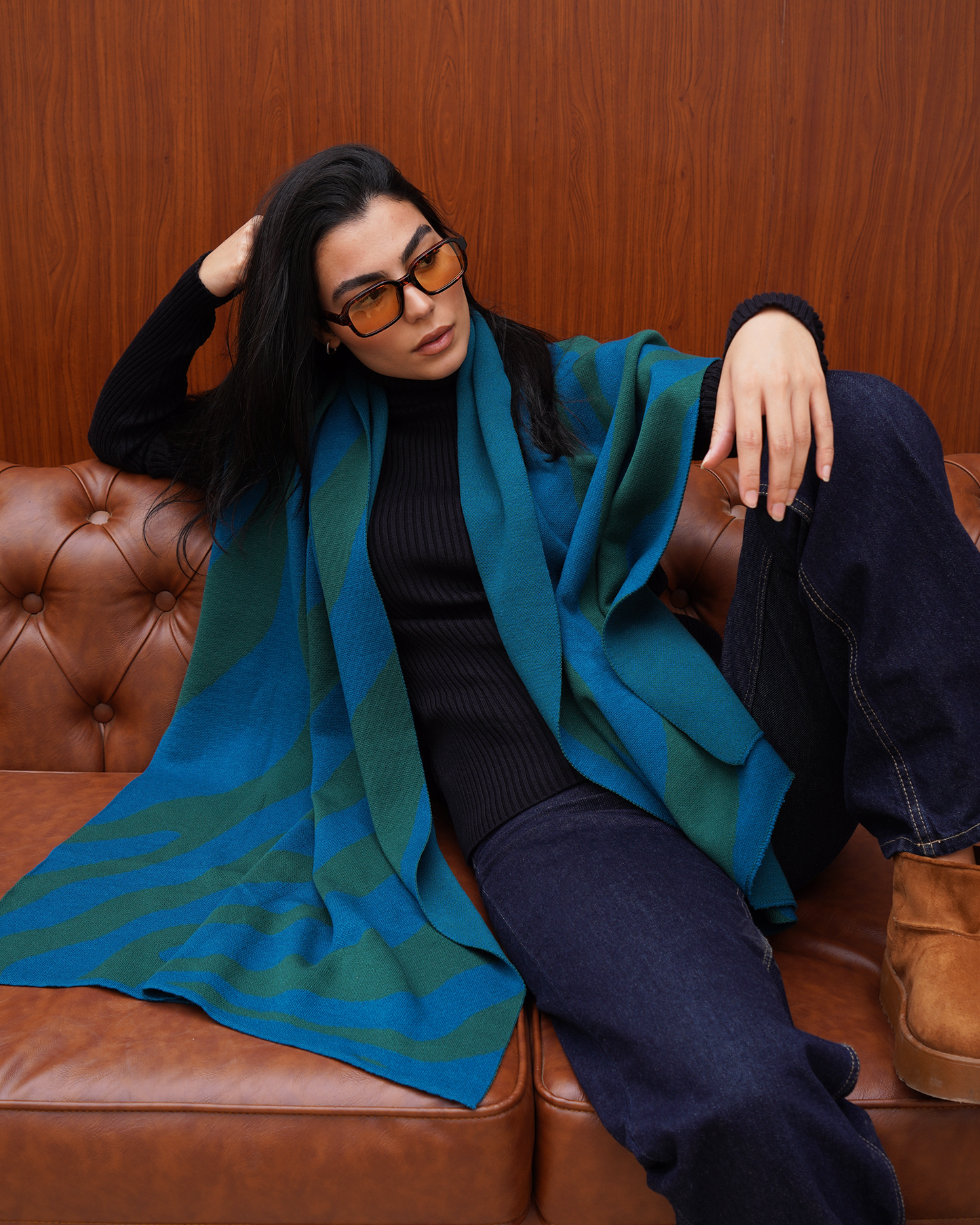 Blue Zebra Knit Scarf