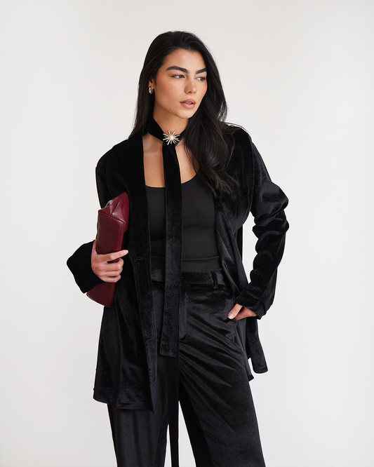 Black Velvet Embroidered Blazer