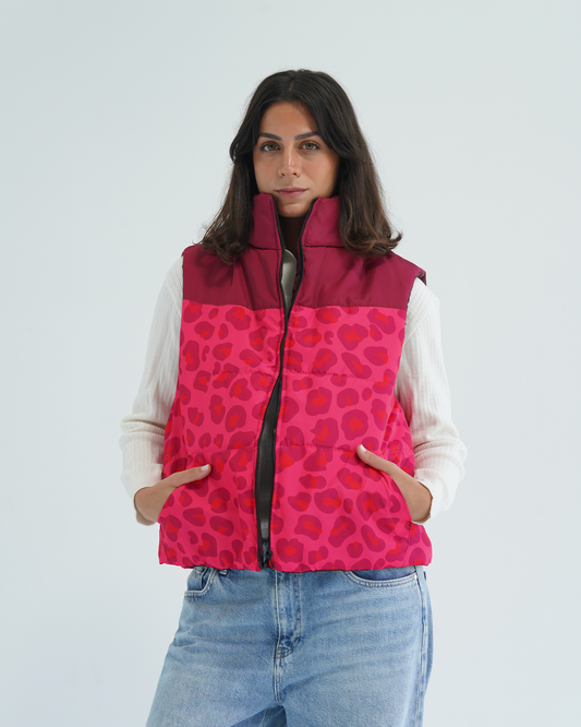 Pink Leopard Puffer Vest