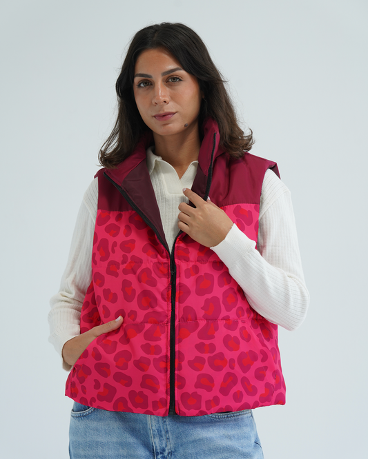 Pink Leopard Puffer Vest