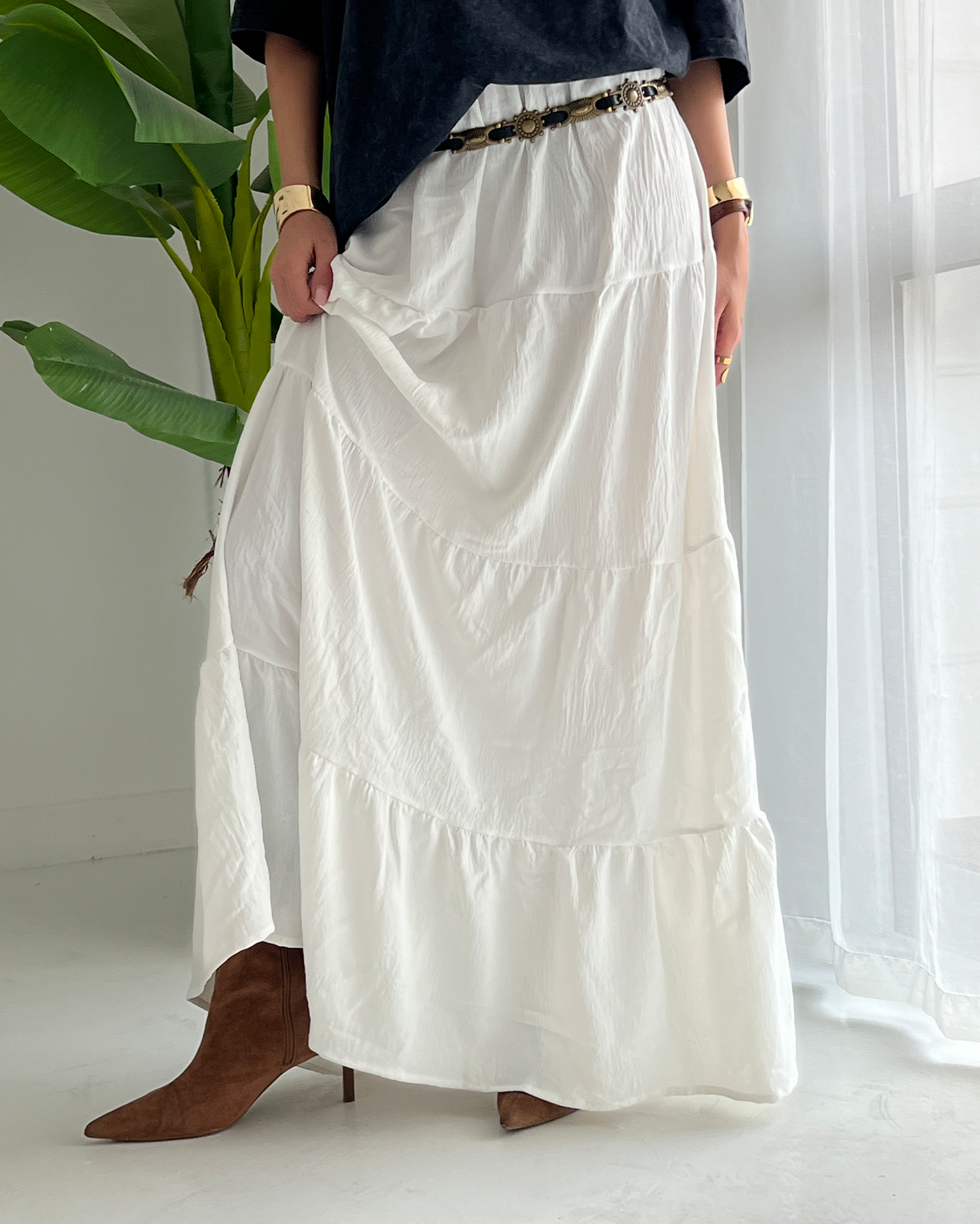 White Tiered Boho Skirt